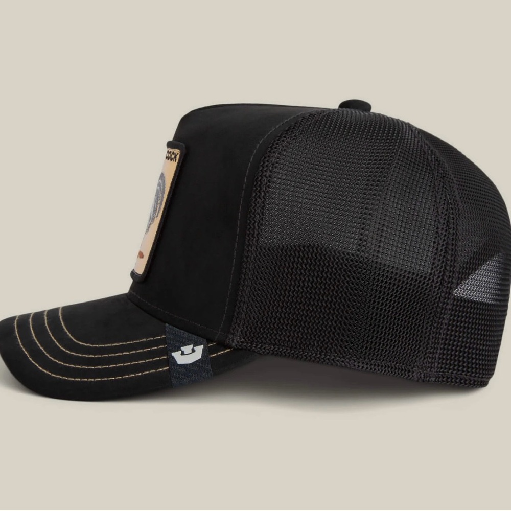Goorin bros. Classic Black MICROSUEDE GOLDEN Rooster Patch Trucker Hat - Picture 5 of 10